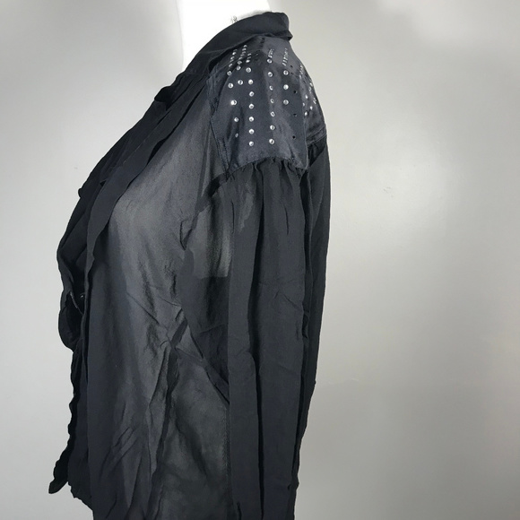 Escada Sheer Black Silk Blouse w/ Studded Detail - Picture 6 of 8